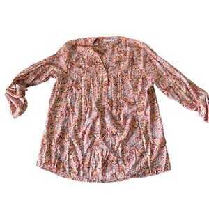 Notations L Boho Floral Paisley Top – Pink Multicolor 3/4 Sleeve Blouse